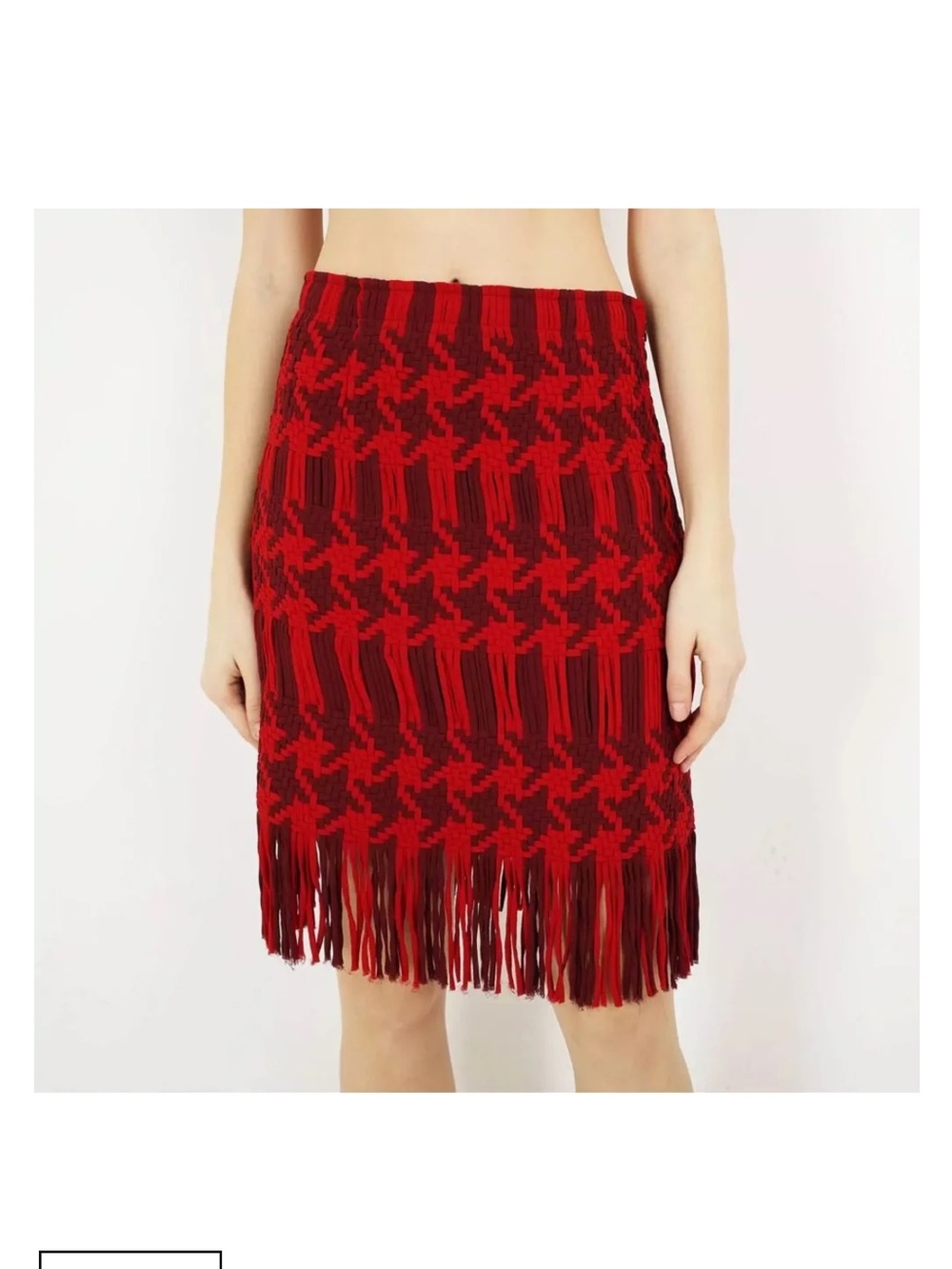 Club Monaco Red Fringe Knit Pencil Skirt